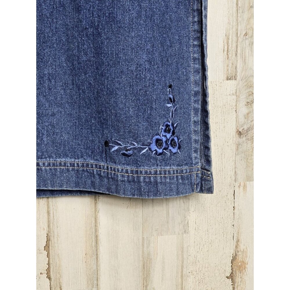 Vintage Y2K Denim Pencil Boho Midi Skirt Size 10 Embroidered - Picture 3 of 8